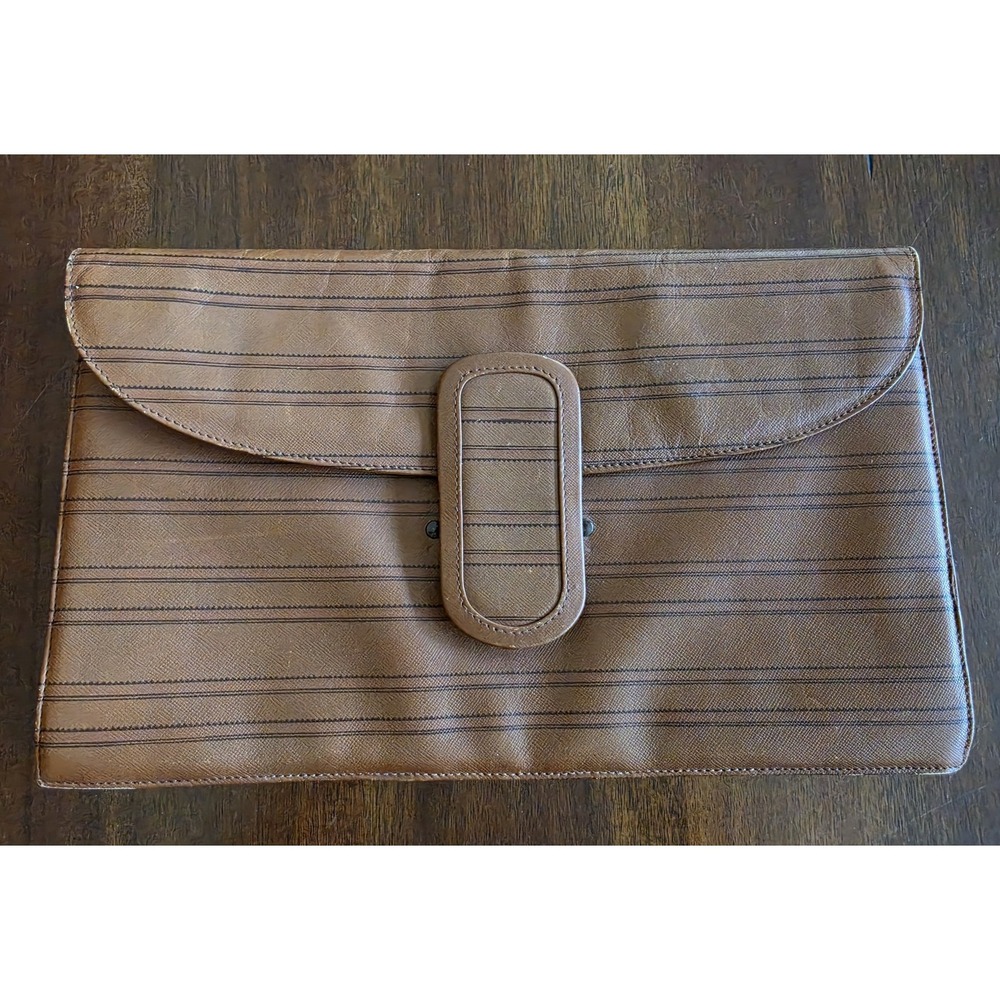 Vintage Franco Pugi Italy Brown Striped Leather Clutch - Asymmetric Loop Closure